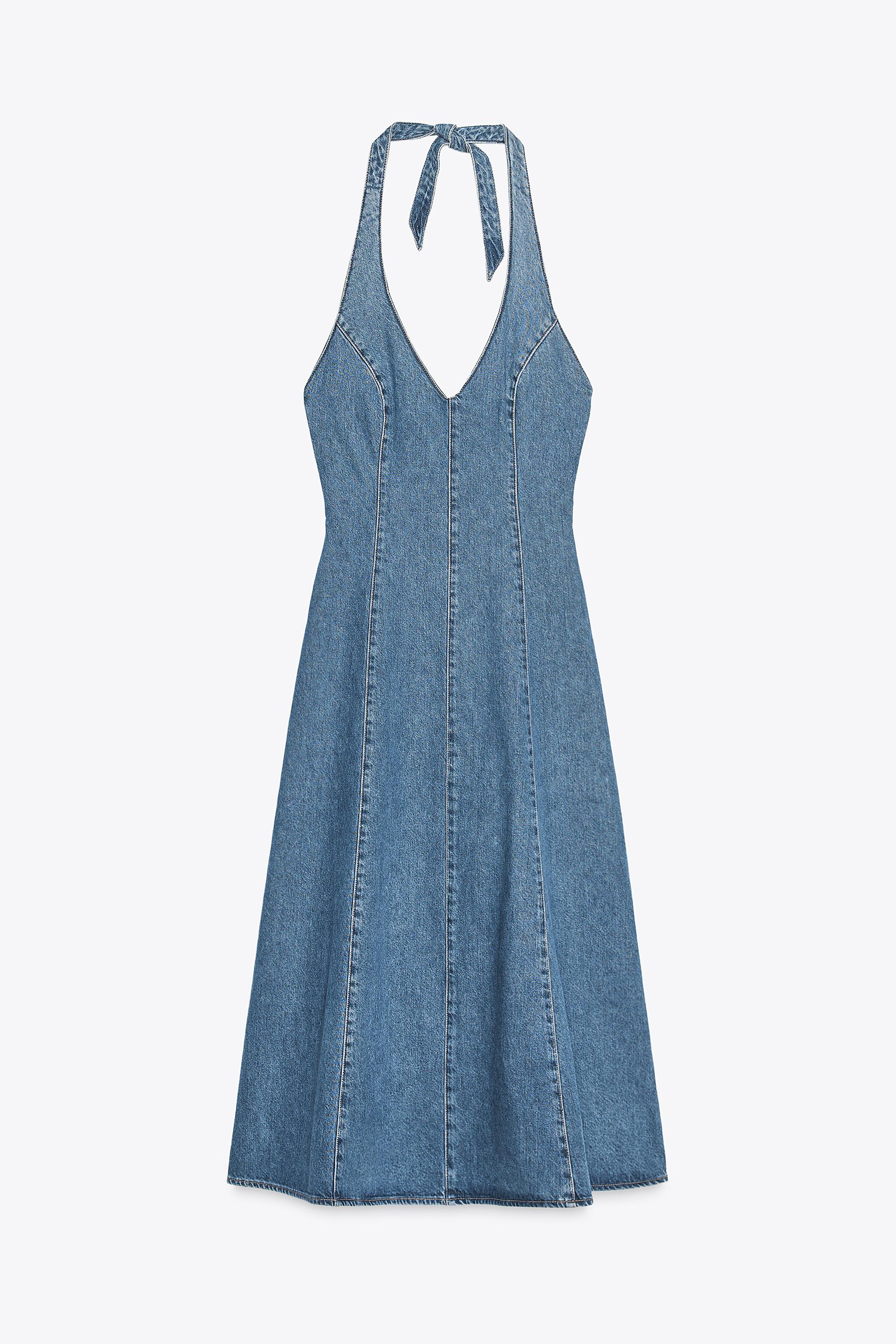 TRF HALTER DENIM DRESS